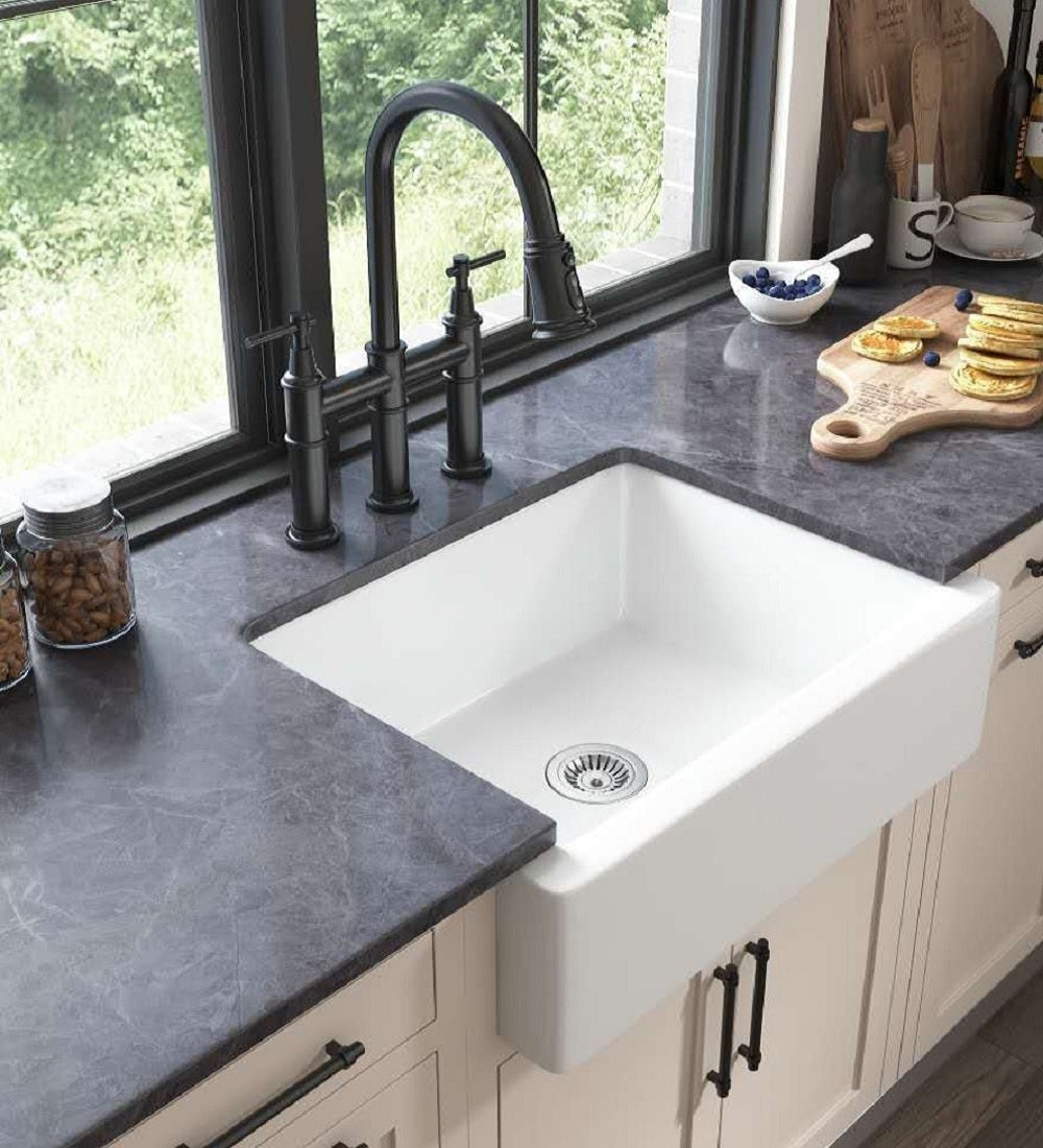 Bridge Kitchen Faucet with Pull-Down Sprayhead – Matte Black, Dual Handle, 360° Swivel, Solid Brass