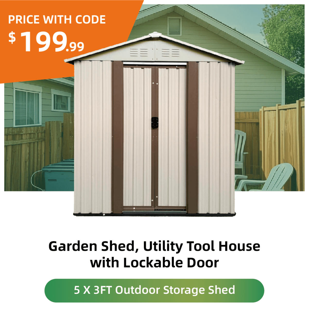 Cream White 5×3FT Outdoor Storage Shed | Heavy Duty Lockable Garden House - HomeDIYer