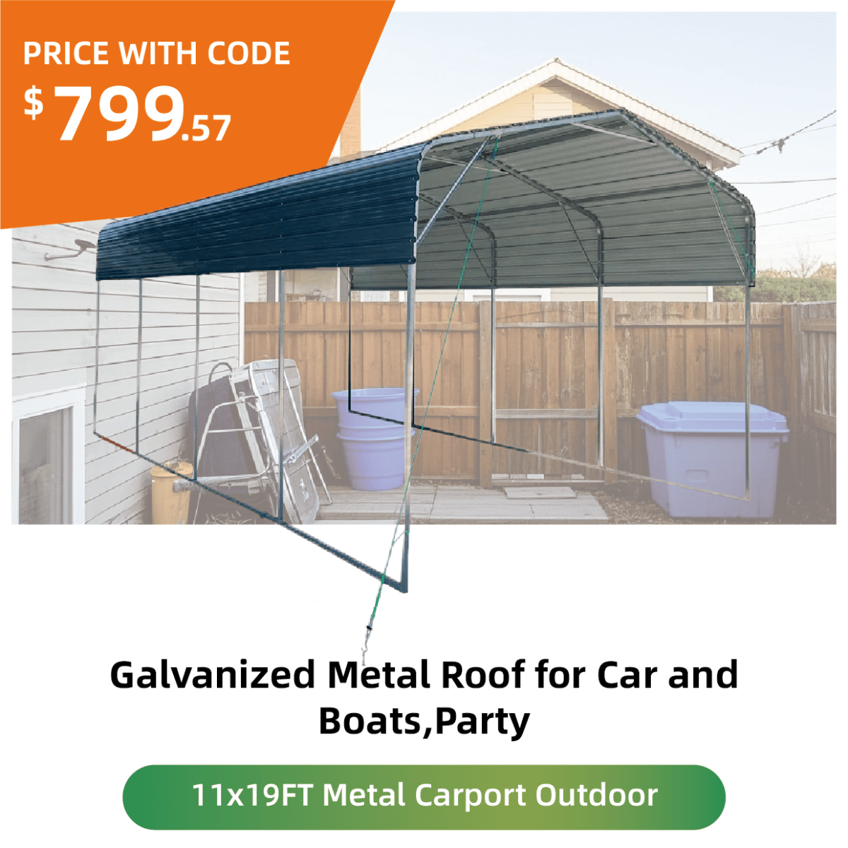 11x19FT Heavy Duty Metal Carport | Galvanized Outdoor Shelter for Cars, Boats & Parties - HomeDIYer