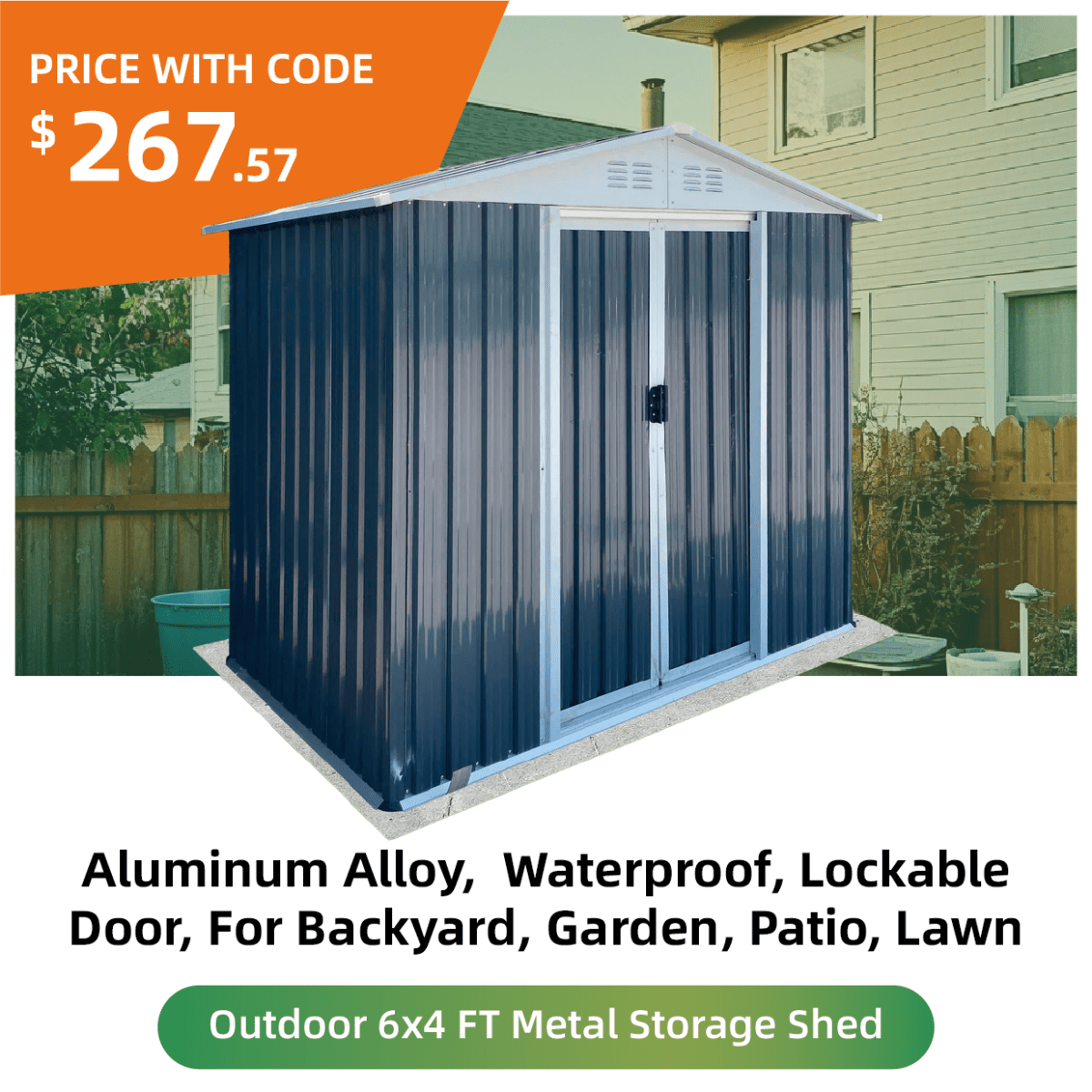 6x4FT Outdoor Metal Storage Shed | Aluminum Alloy Garden Shed - HomeDIYer