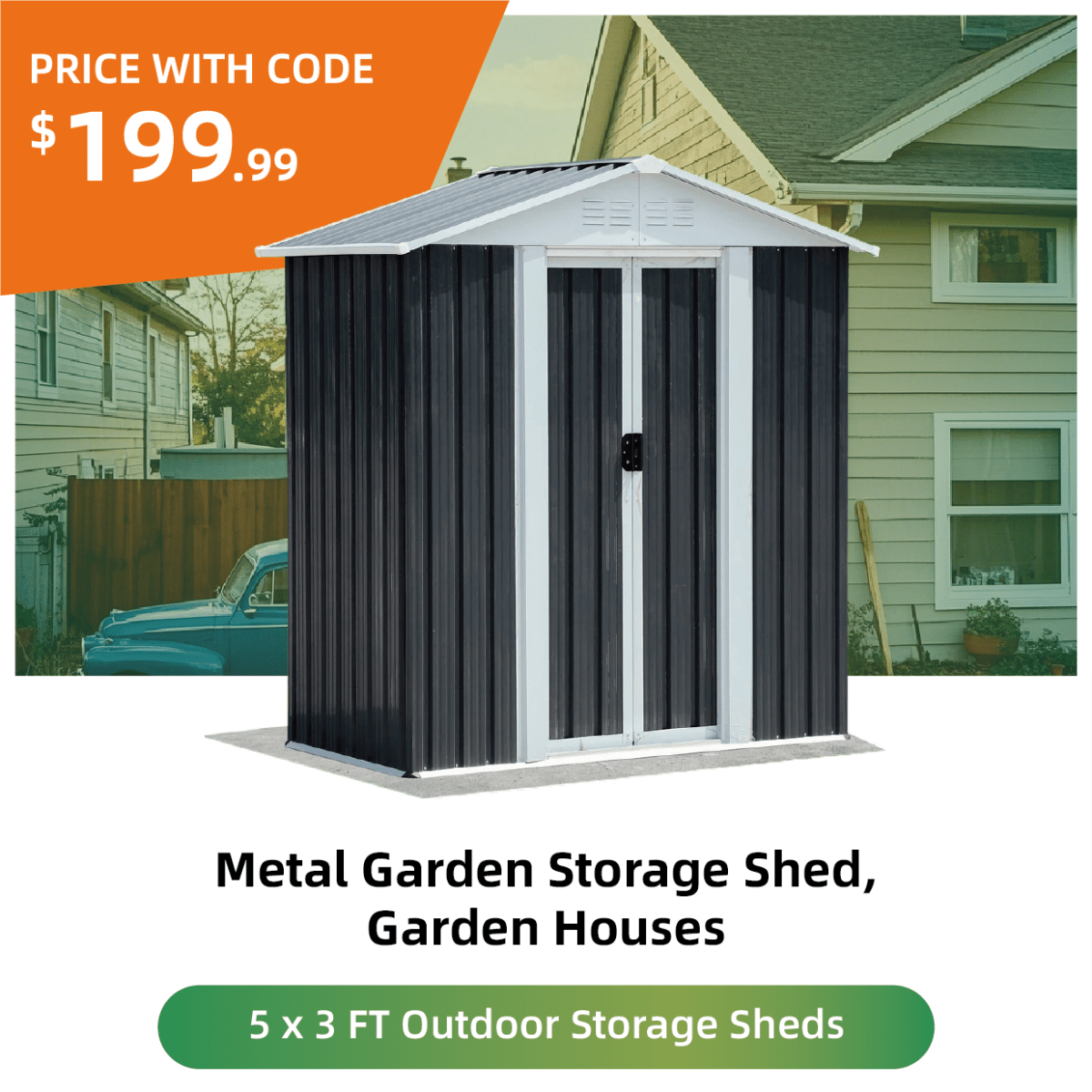 5x3FT Outdoor Storage Shed | Apex Roof Metal Garden Shed | Foundationless - HomeDIYer