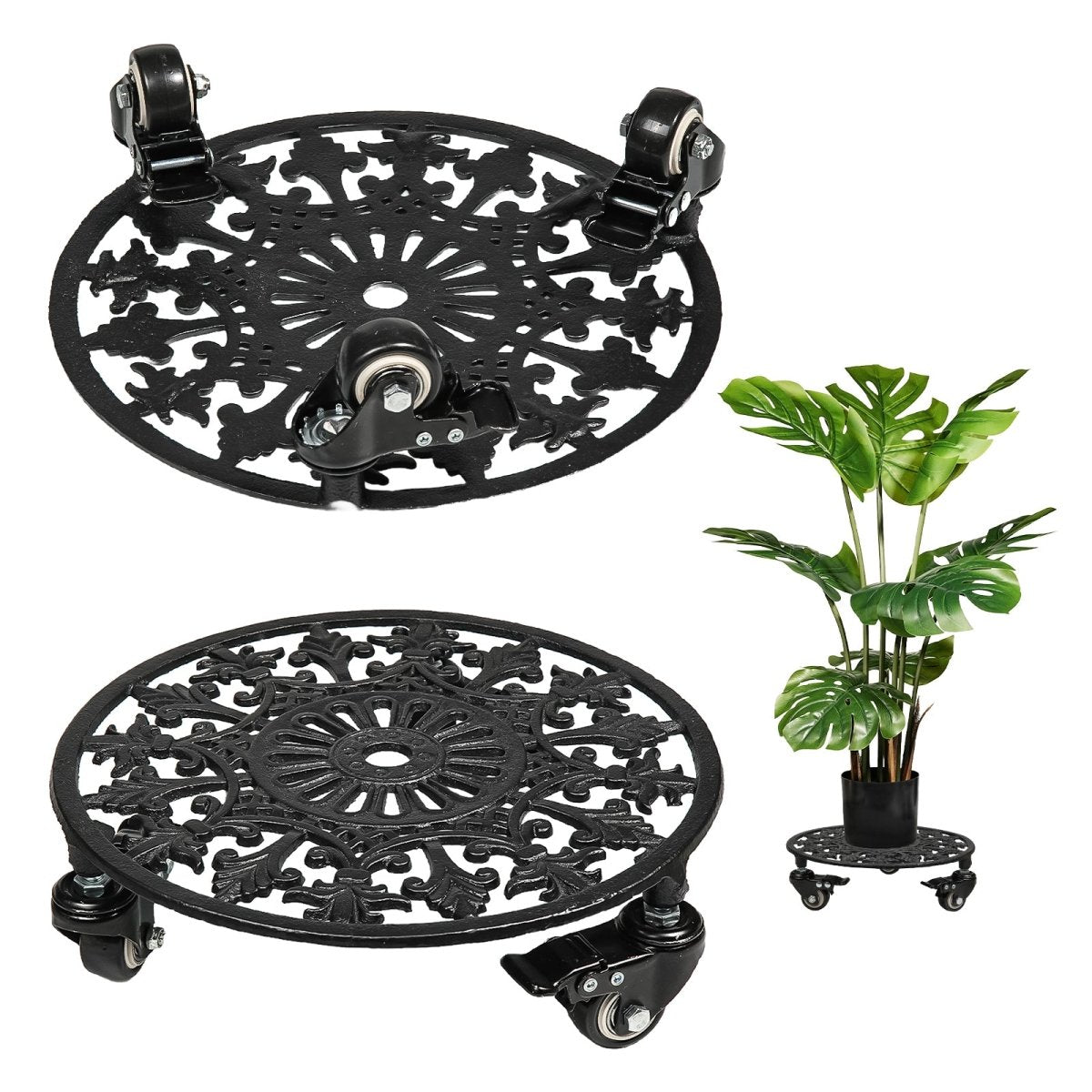 Rolling Plant Stand with Wheels,2pcs 11in Heavy Duty Metal Plant Caddy with Wheels,Load Capacity 330 lbs,Black - HomeDIYer