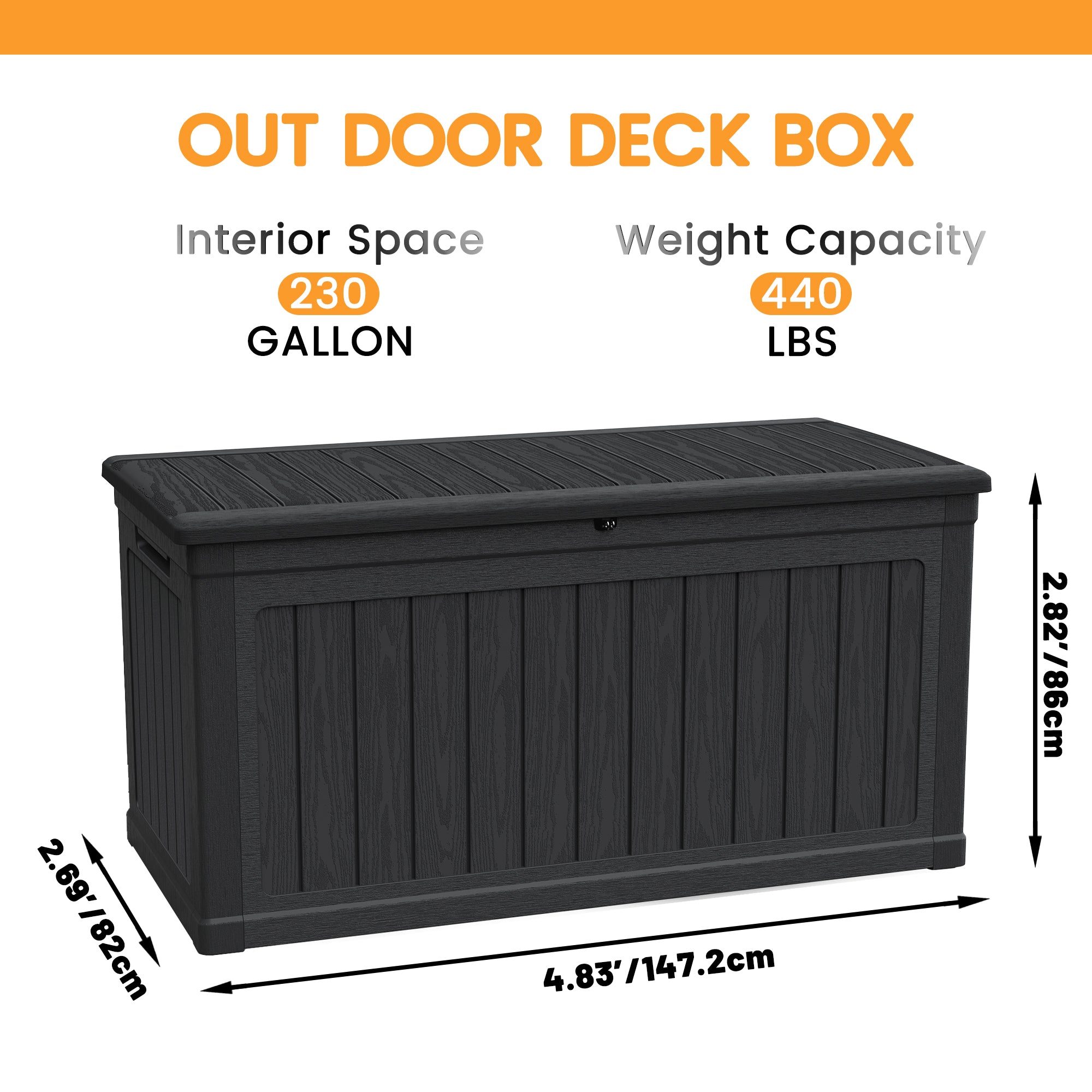 230 Gallon Large Outdoor Storage XXL Deck Box for Patio Furniture, Outdoor Cushions, Garden Tools and Sports/Pools Equipment, Waterproof Resin, Lockable, Black