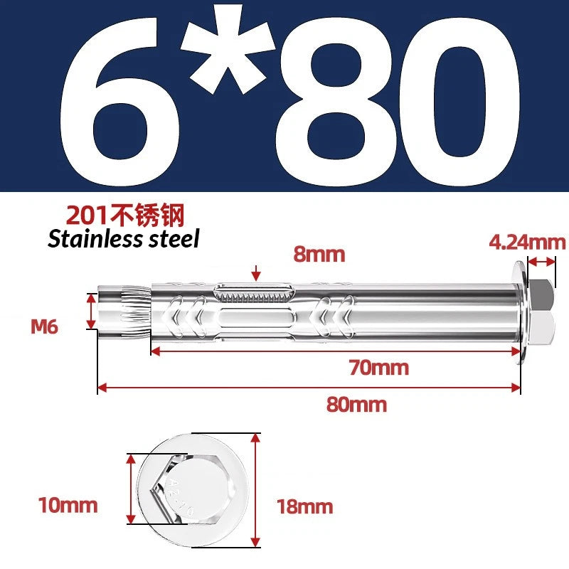 Stainless Steel Masonry Concrete Expansion Anchor Bolt — M6 M8 M10 M12 M16 | 304 & 201 SS