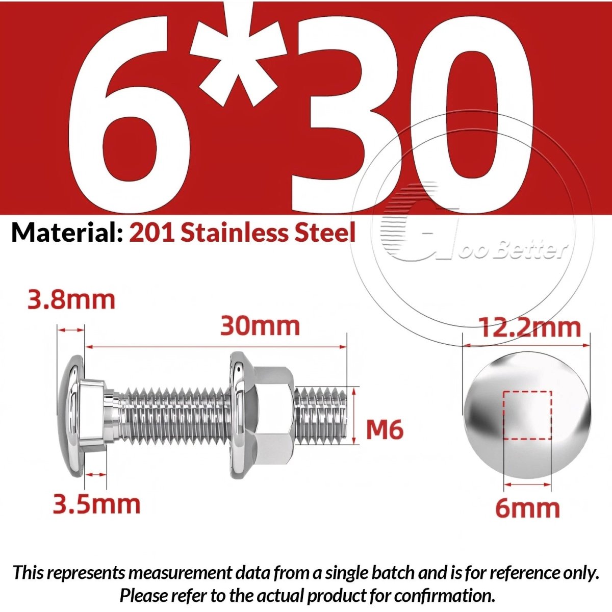M5–M12 Carriage Bolts with Nuts | Cup Square Domed Head | 201 Stainless Steel - HomeDIYer