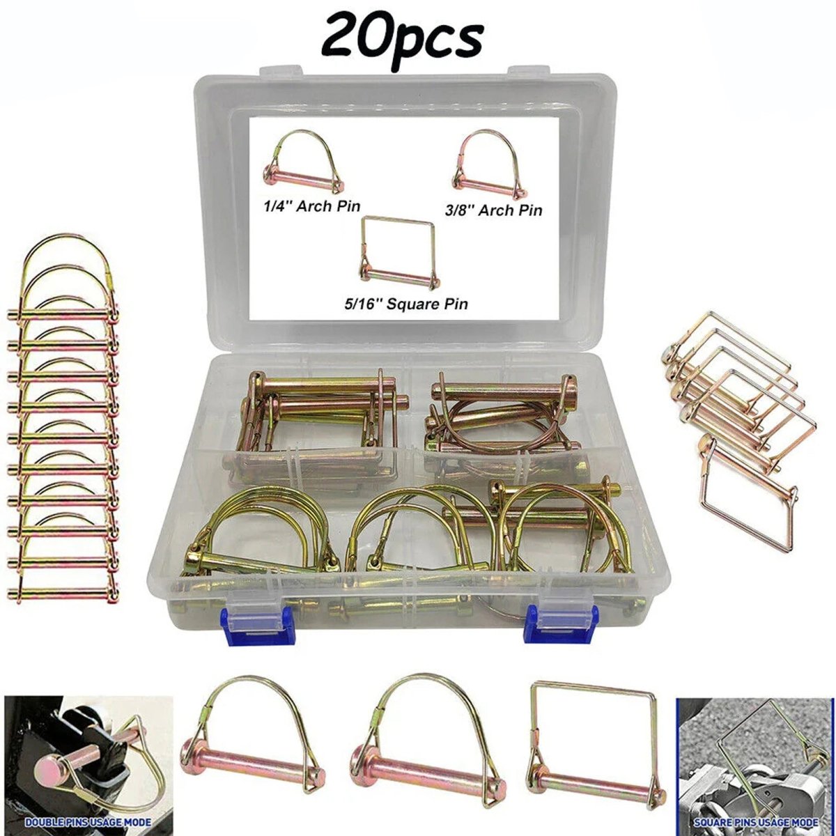 20pcs Shaft Locking Retaining Pin Set D Clip Lynch Linch for Trailer & Tractor - HomeDIYer