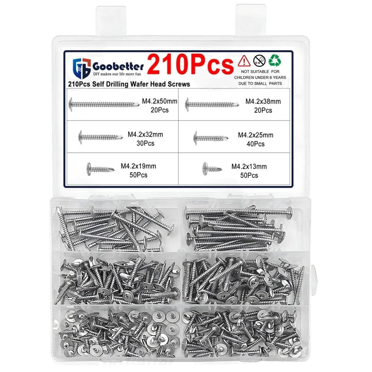 210Pcs Self Drilling Wafer Head Phillips Screws Stainless Steel Self Tapping Kit - HomeDIYer