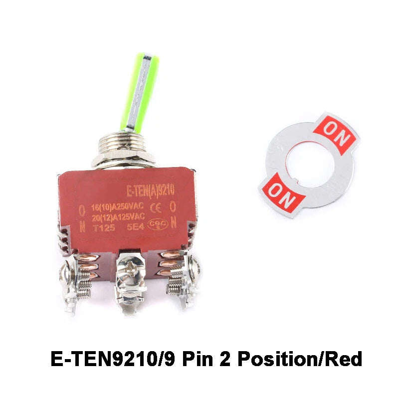 E-TEN Toggle Switch SPDT ON-ON 15A 250V — 2/3/4/6/9/12 Pin, 2/3 Position, Orange or Red