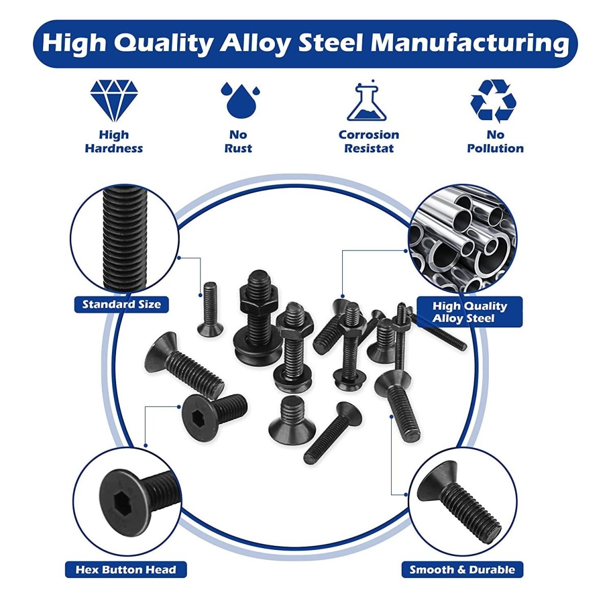 1500pcs Screws Assortment , M2 M3 M4 M5 10.9 Grade Alloy Steel Hex Flat Head Cap Bolts Nuts Washers Assortment Kit with Hex Wrenches - HomeDIYer