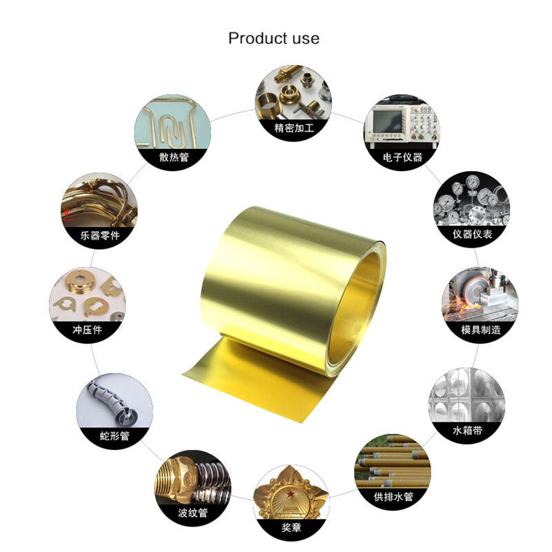 0.05/0.1/0.2/0.3/0.4/0.5/1mm Brass Metal Sheet Foil Plate Strip 48-300mm Width