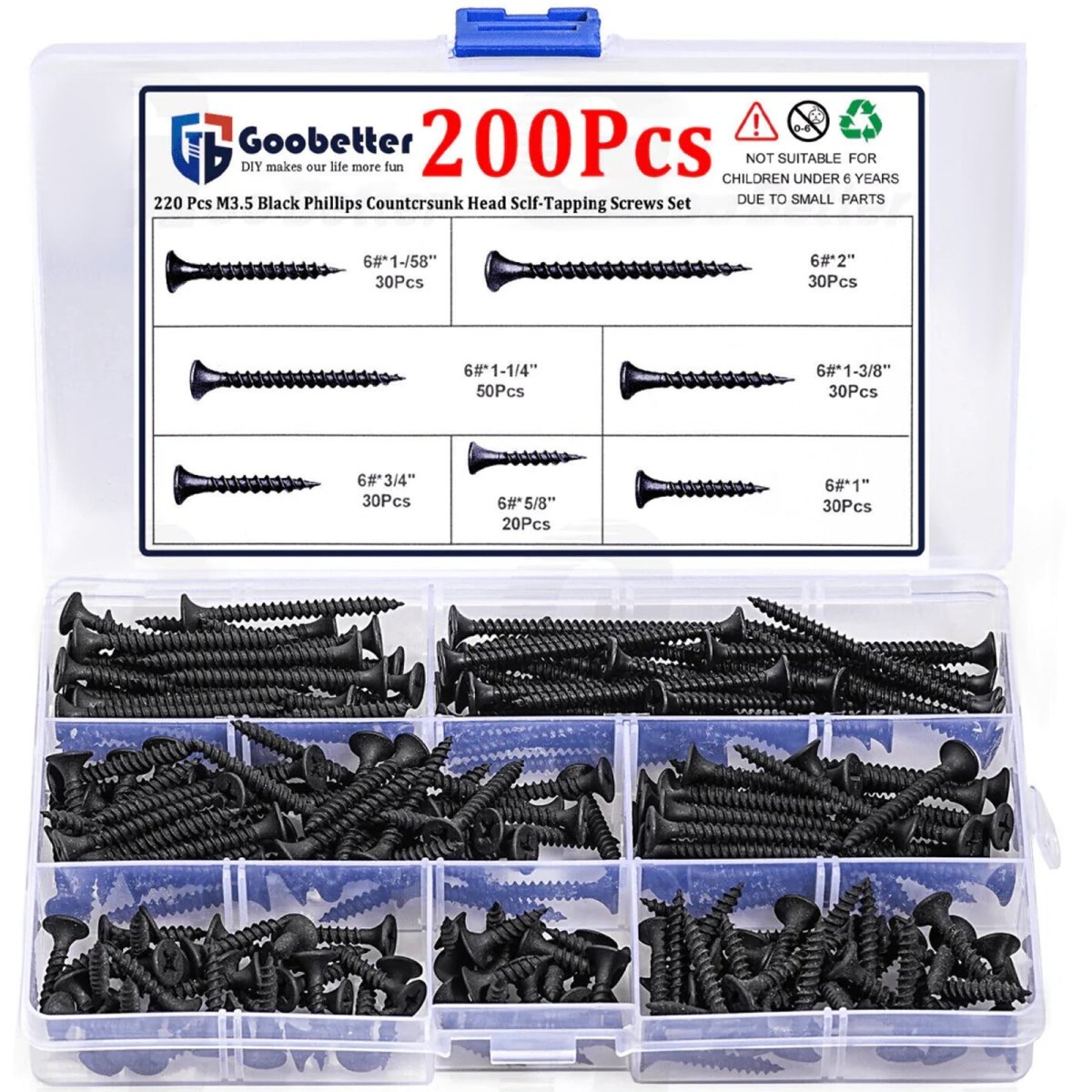 220 Pcs Drywall Screws Trumpet Head Phillips Head Black Drywall Screw - HomeDIYer