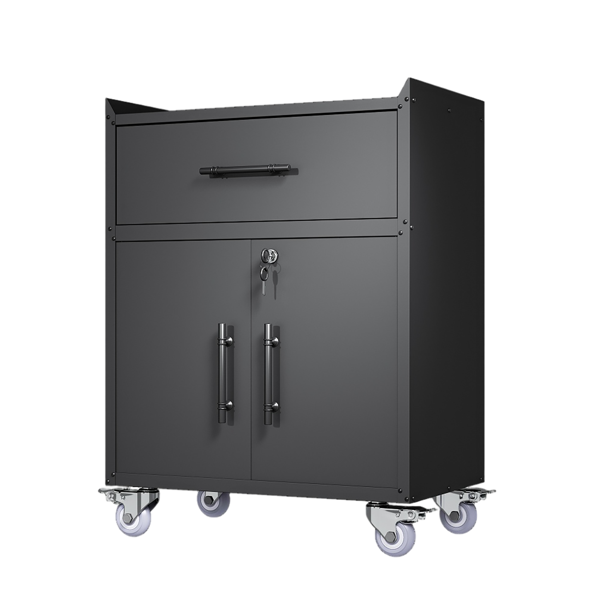 2 Door + 1 Drawer Lockable Rolling Tool Cabinet – Garage Storage with Wheels