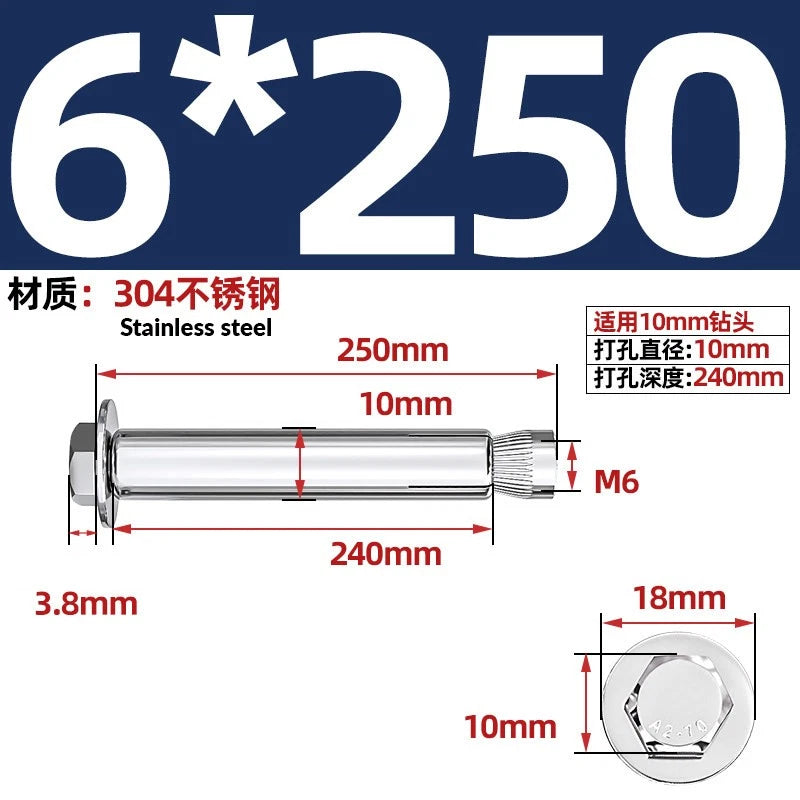 Stainless Steel Masonry Concrete Expansion Anchor Bolt — M6 M8 M10 M12 M16 | 304 & 201 SS