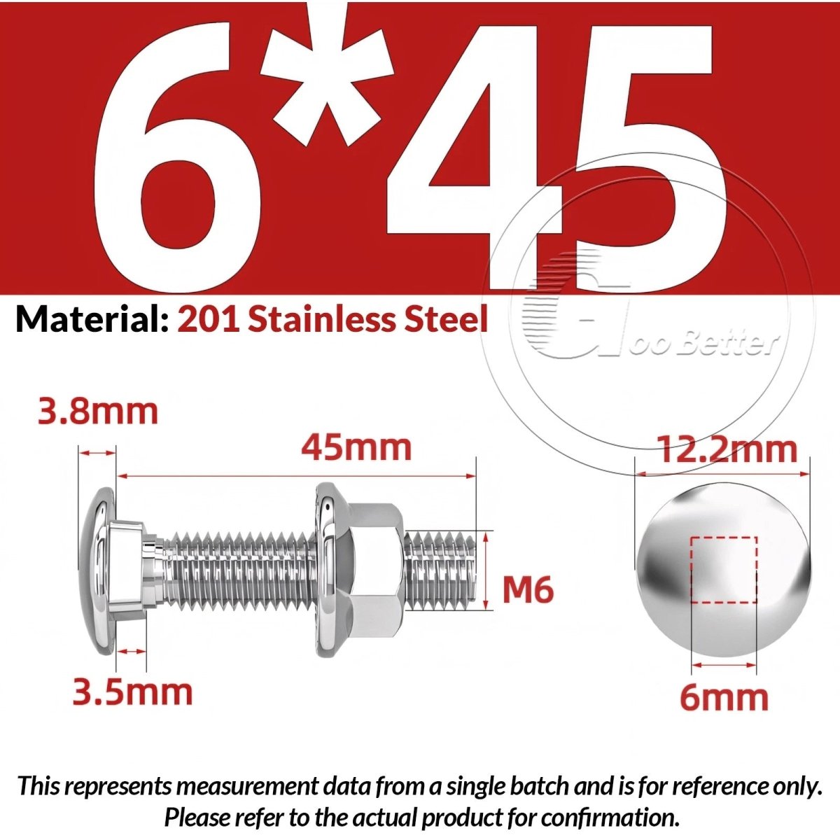 M5–M12 Carriage Bolts with Nuts | Cup Square Domed Head | 201 Stainless Steel - HomeDIYer