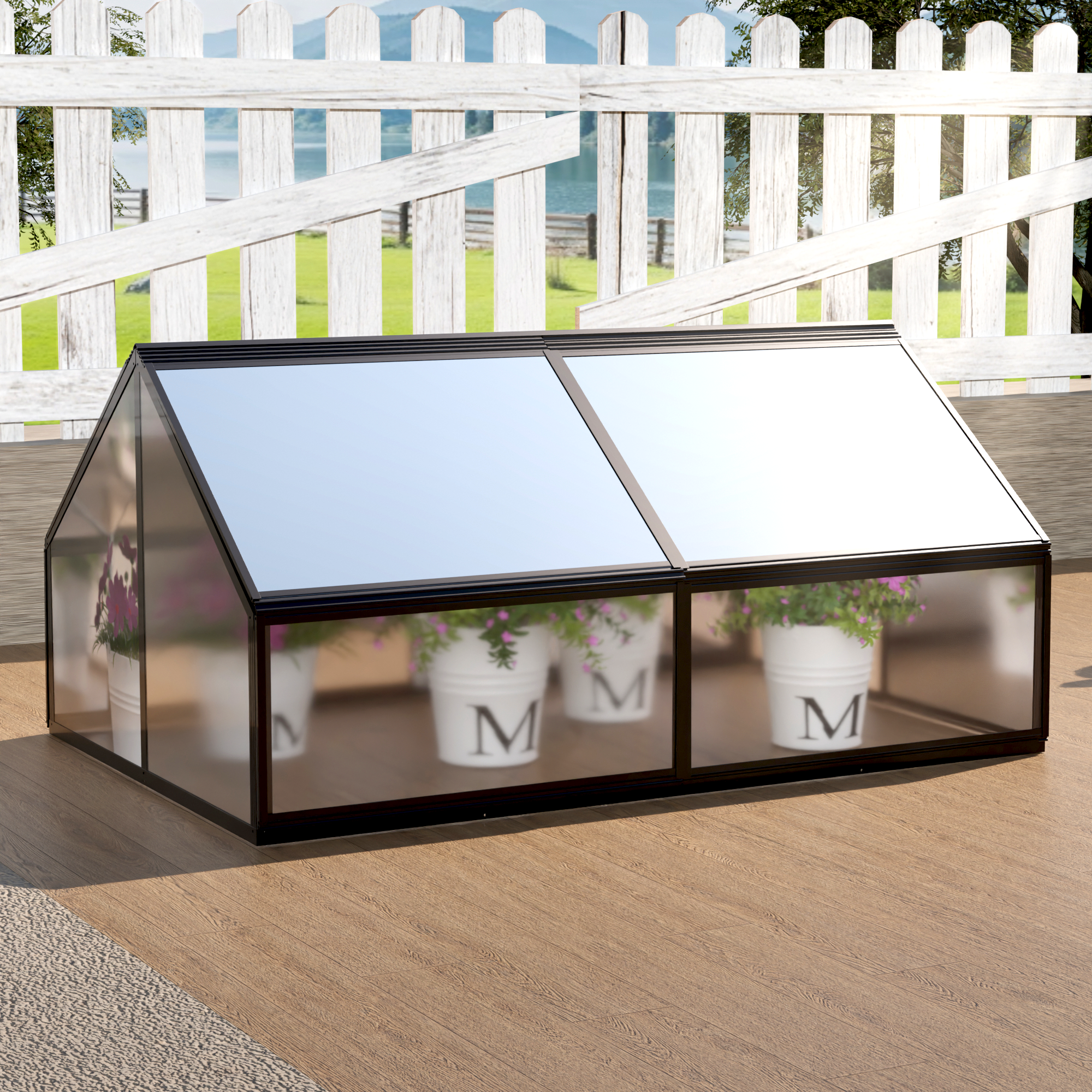 68.7" x 45" x 51.5" Greenhouse with Integrated Raised Flower Bed — 2‑in‑1 Outdoor Planter Box & Cold Frame Black
