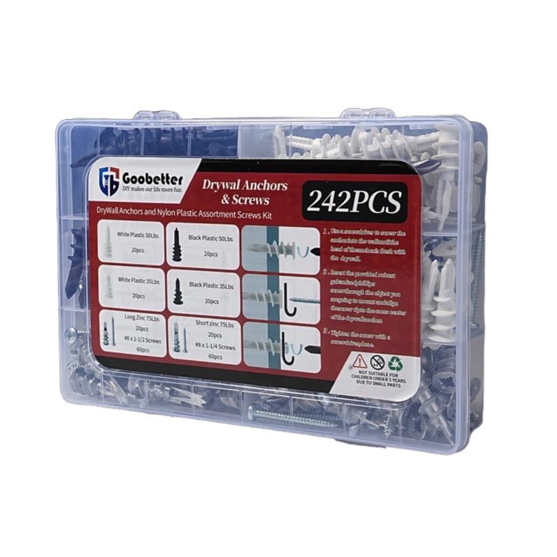 242Pcs DryWall Anchors and Nylon Plastic Assortment Screws Kit - HomeDIYer