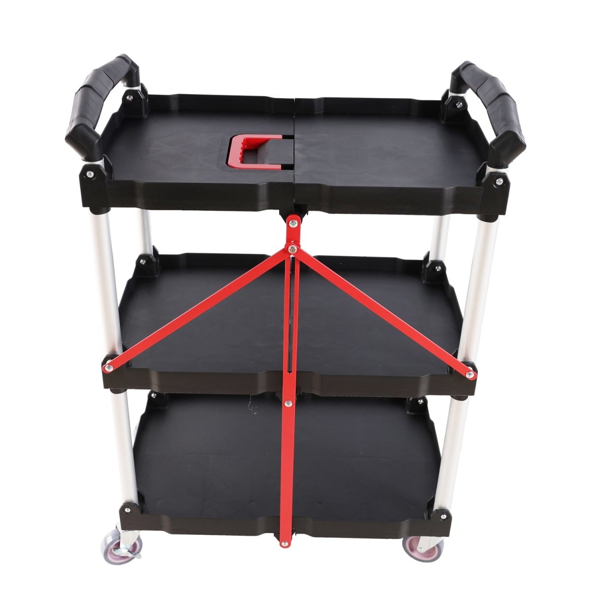Folding service car with wheels, three - layer practical trolley, folding storage cart, suitable for family, garage, restaurant, hotel, kitchen, warehouse. No assembly required. - HomeDIYer