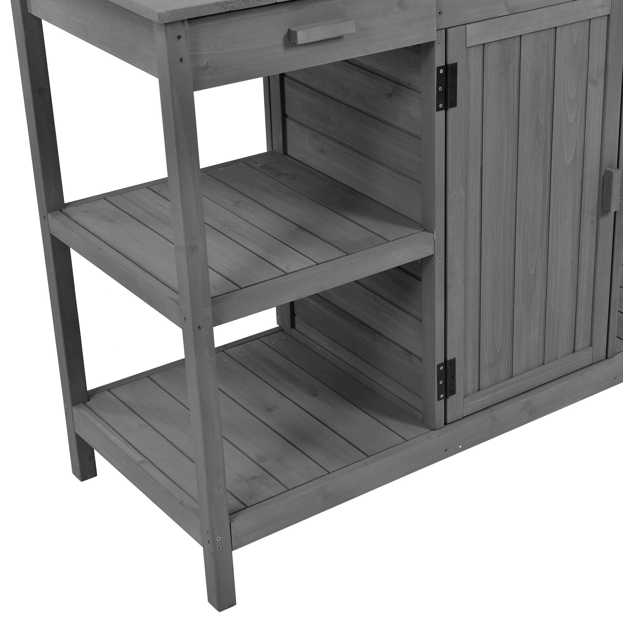 TOPMAX 66'' Large Outdoor Farmhouse Wooden Potting Bench Table, Garden Workstation with 2 Drawers,Cabinet and Open Shelves for Backyard, Mudroom, Gray