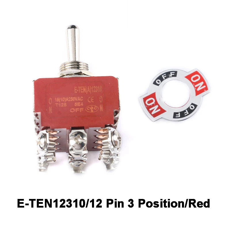 E-TEN Toggle Switch SPDT ON-ON 15A 250V — 2/3/4/6/9/12 Pin, 2/3 Position, Orange or Red