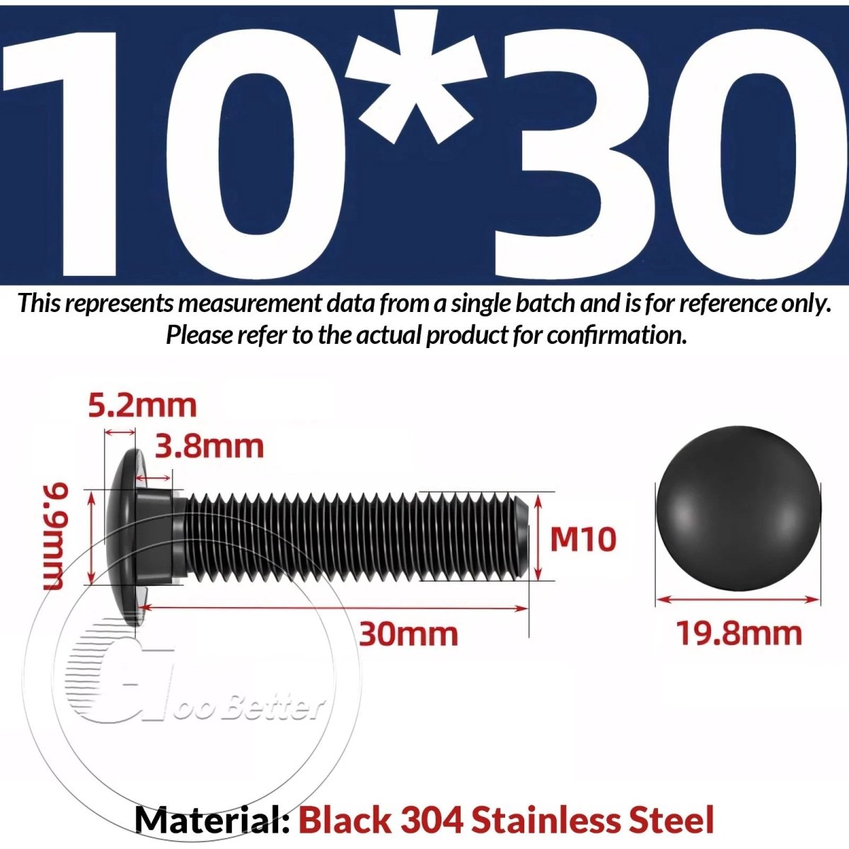 M8 M10 M12 Carriage Bolts – Cup Square Domed Head, Black A2 - 70 Stainless Steel - HomeDIYer