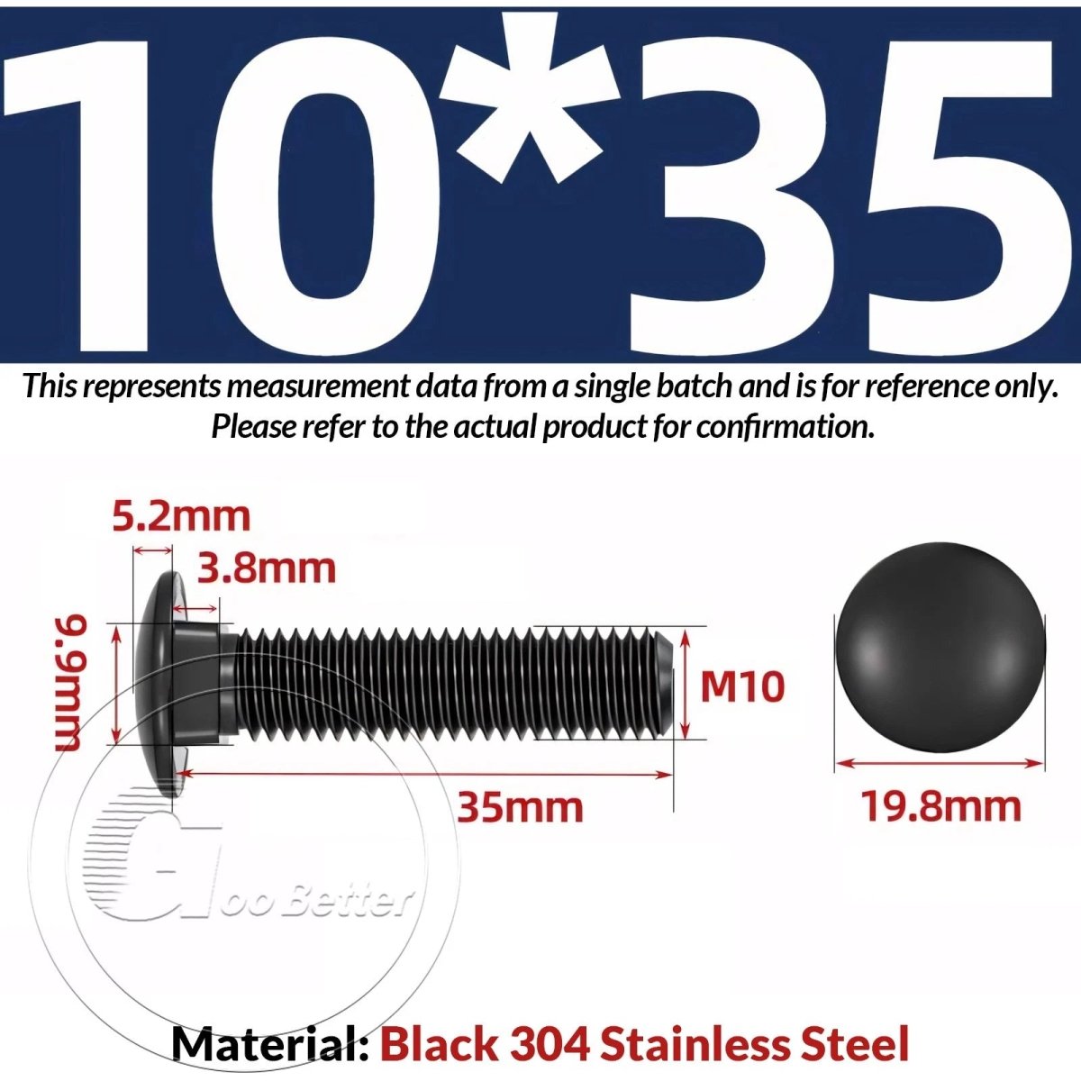 M8 M10 M12 Carriage Bolts – Cup Square Domed Head, Black A2 - 70 Stainless Steel - HomeDIYer