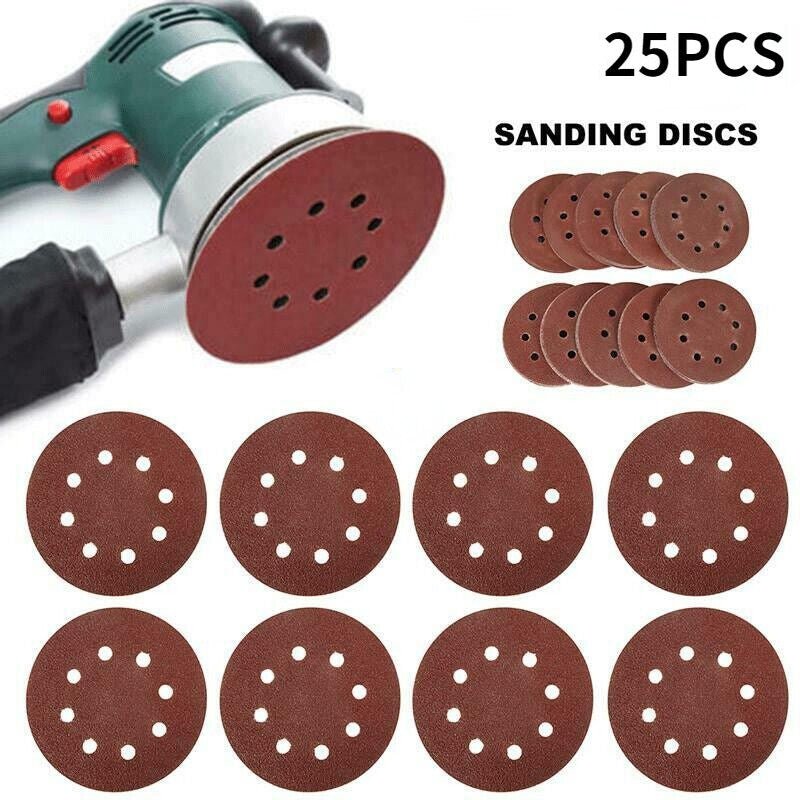 125mm 5" 8 Holes Sanding Discs Set 40 60 80 120 180 - 600 Grit For Orbital Sander - HomeDIYer