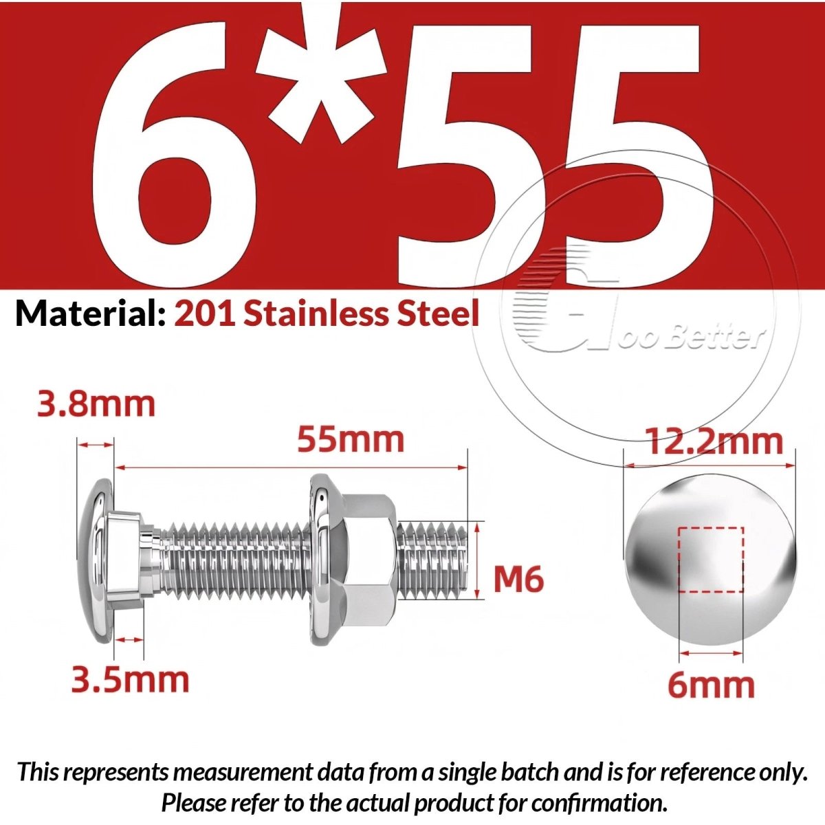 M5–M12 Carriage Bolts with Nuts | Cup Square Domed Head | 201 Stainless Steel - HomeDIYer