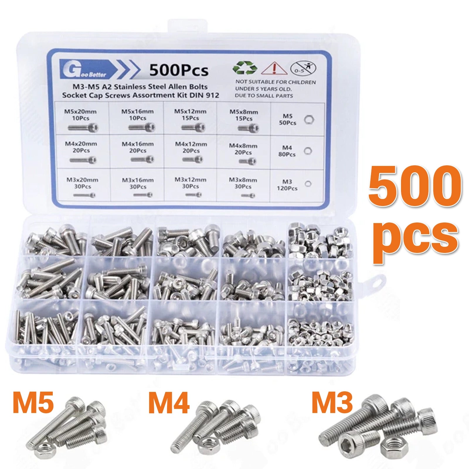500 Pcs Allen Bolts and Nuts Assorted Set Button Head Hex Screws Stainless Steel - HomeDIYer