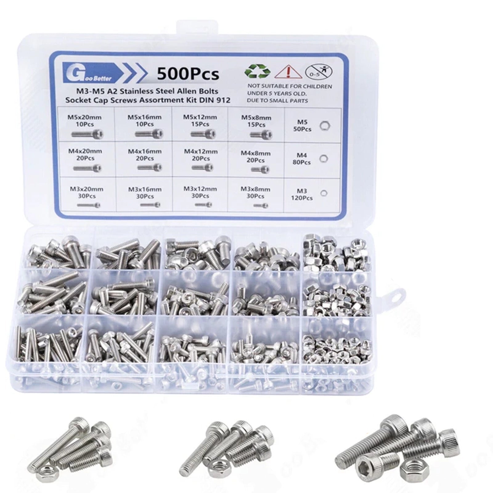 500 Pcs Allen Bolts and Nuts Assorted Set Button Head Hex Screws Stainless Steel - HomeDIYer