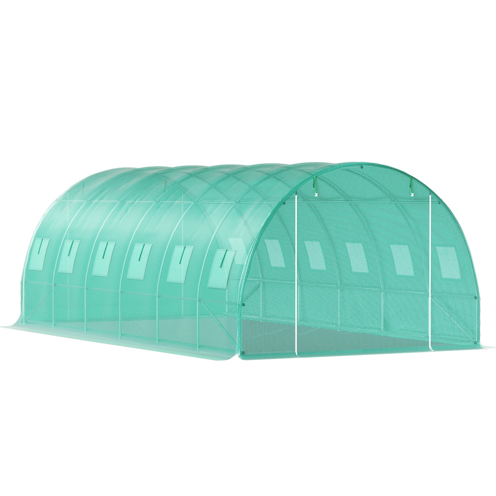 20ft x 10ft x 7ft Walk‑In Tunnel Greenhouse — Galvanized Steel Frame Roll‑Up Windows & Zippered Doors Green