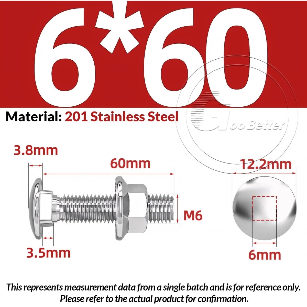 M5–M12 Carriage Bolts with Nuts | Cup Square Domed Head | 201 Stainless Steel - HomeDIYer