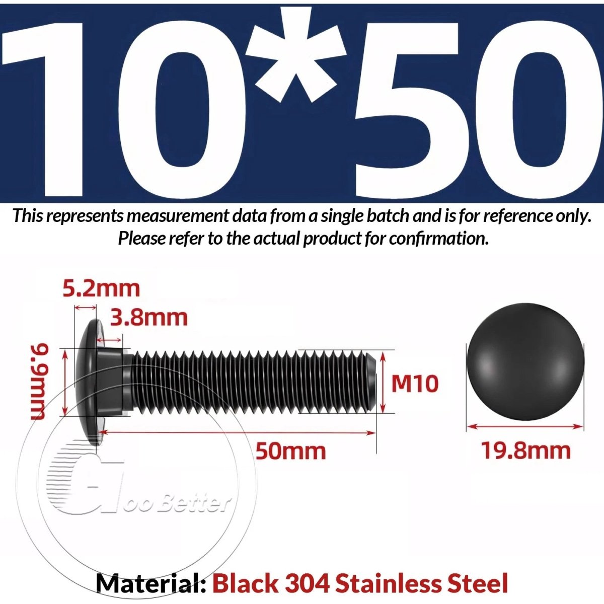 M8 M10 M12 Carriage Bolts – Cup Square Domed Head, Black A2 - 70 Stainless Steel - HomeDIYer