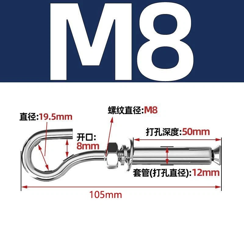 Closed Eye Bolt Expansion Anchor Screws for Concrete Wall — M6 M8 M10 M12