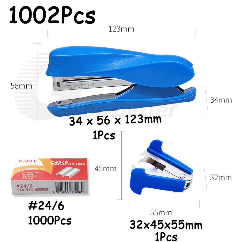 3 - Piece Stapler Office Stapler & 1000 Staples & Staple Remover Set 24/6 Blue/Black Stapler - HomeDIYer