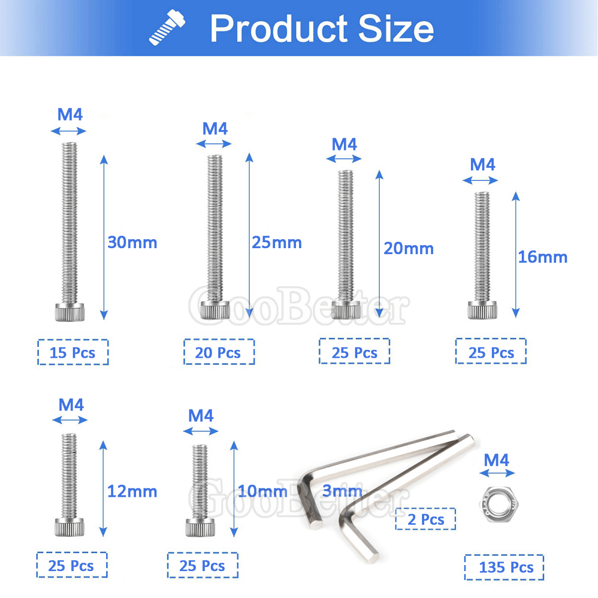 247x M4 Stainless Steel Allen Bolts & Nuts Set Socket Cap Screws Hex Head DIN912 - HomeDIYer
