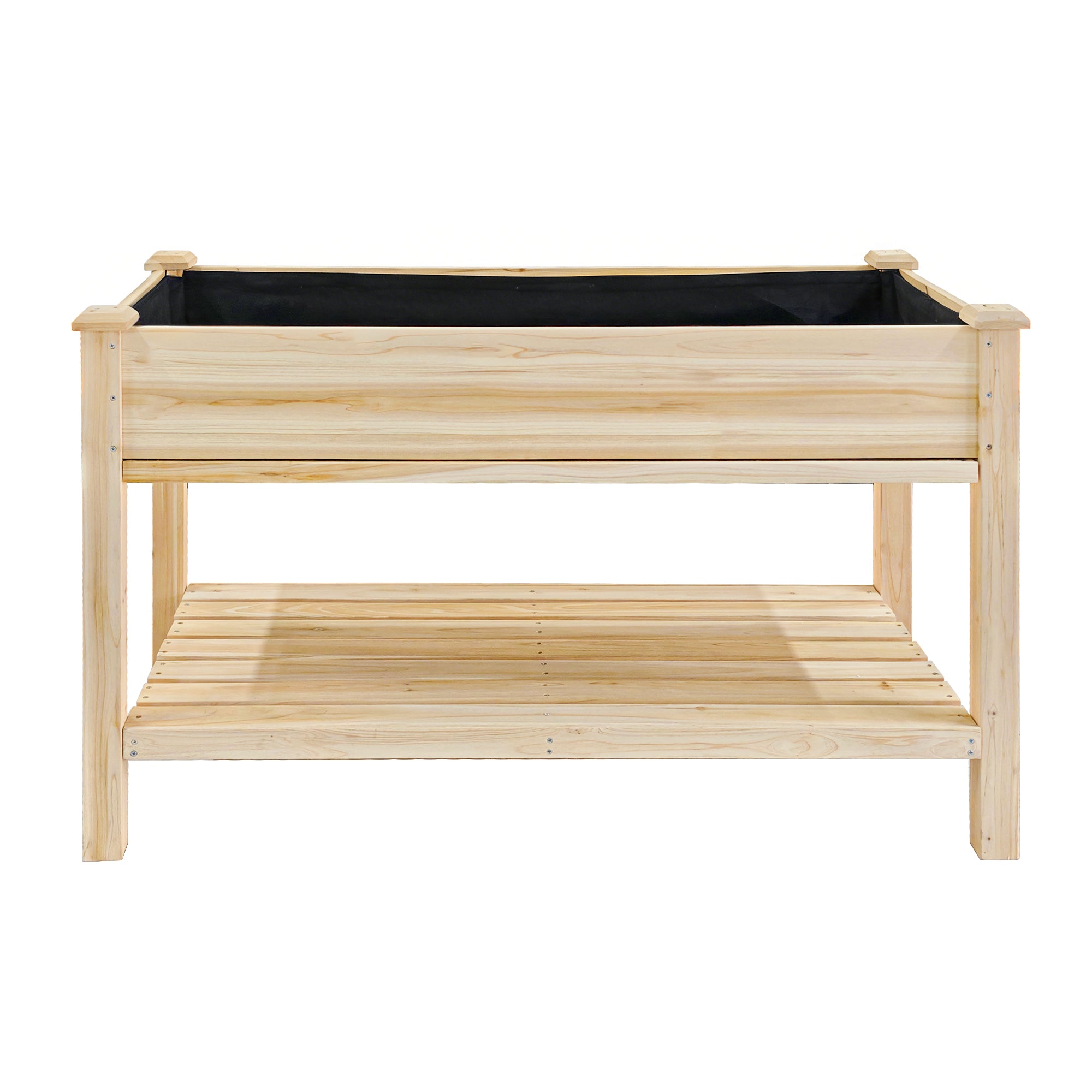 Raised Garden Bed 48x23x31.1" – Elevated Wood Planter with Water Collection Tray & Storage Shelf