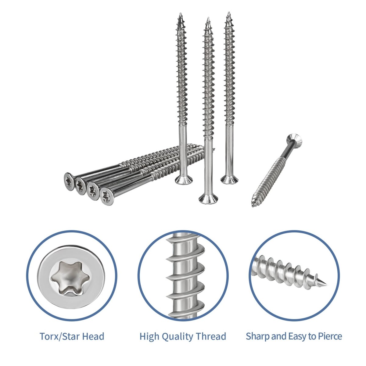 Wood Screws 3 Inch, Deck Screws Torx Screws Exterior Wood Screws Construction Fence Screws 304 Stainless Steel T25 Torx Bit Included - HomeDIYer