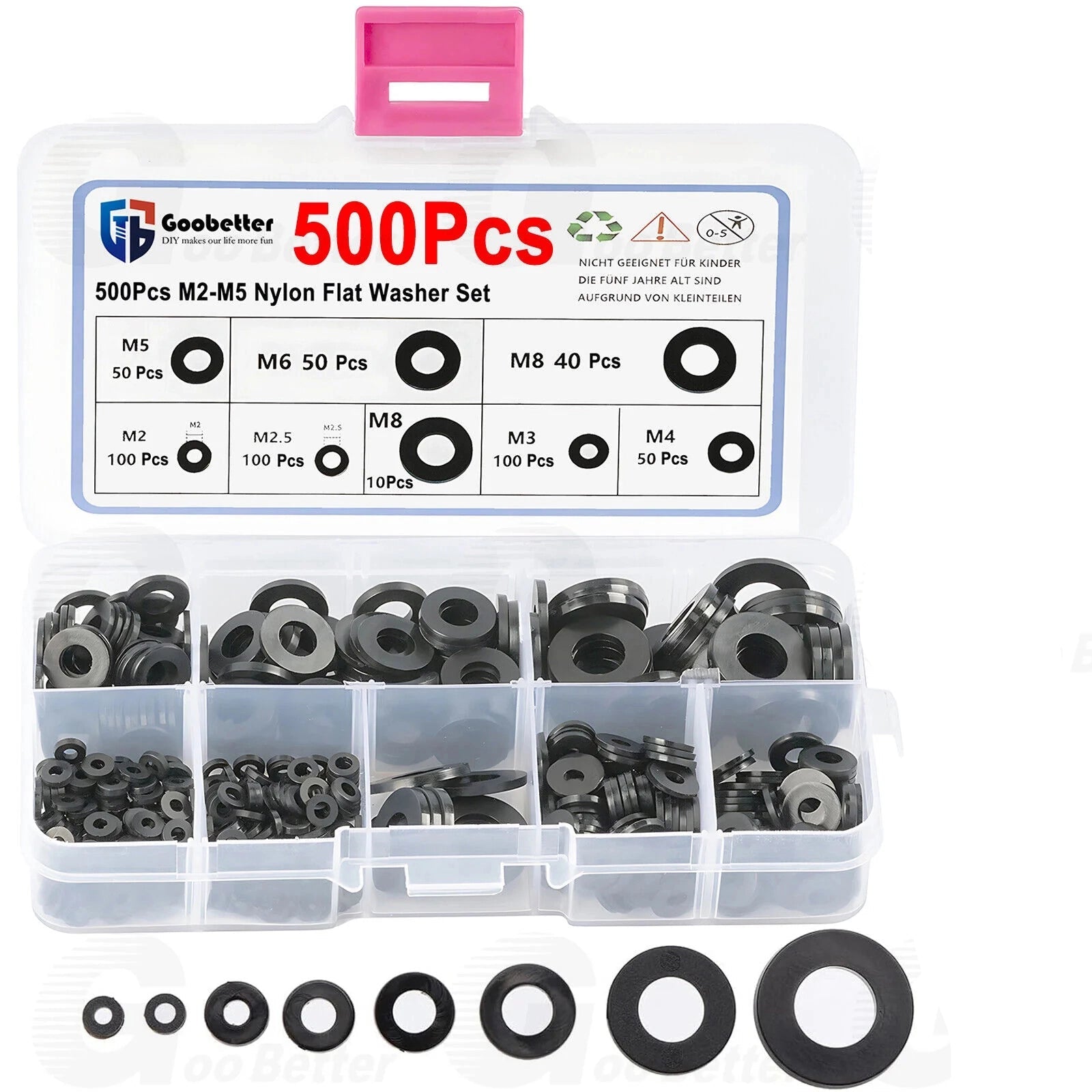 500Pcs Nylon Flat Washer Assortment Set M2 - M8 Black Sealing Spacer Gasket O Ring - HomeDIYer