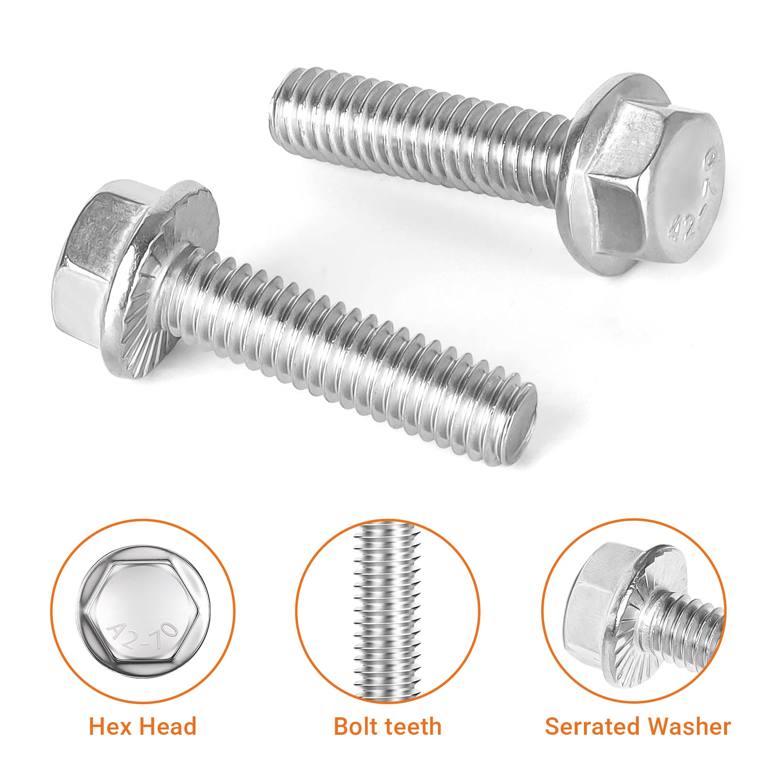 M6 (6mmφ) FLANGED HEXAGON HEAD BOLTS FLANGE HEX SCREWS A2-70 STAINLESS STEEL