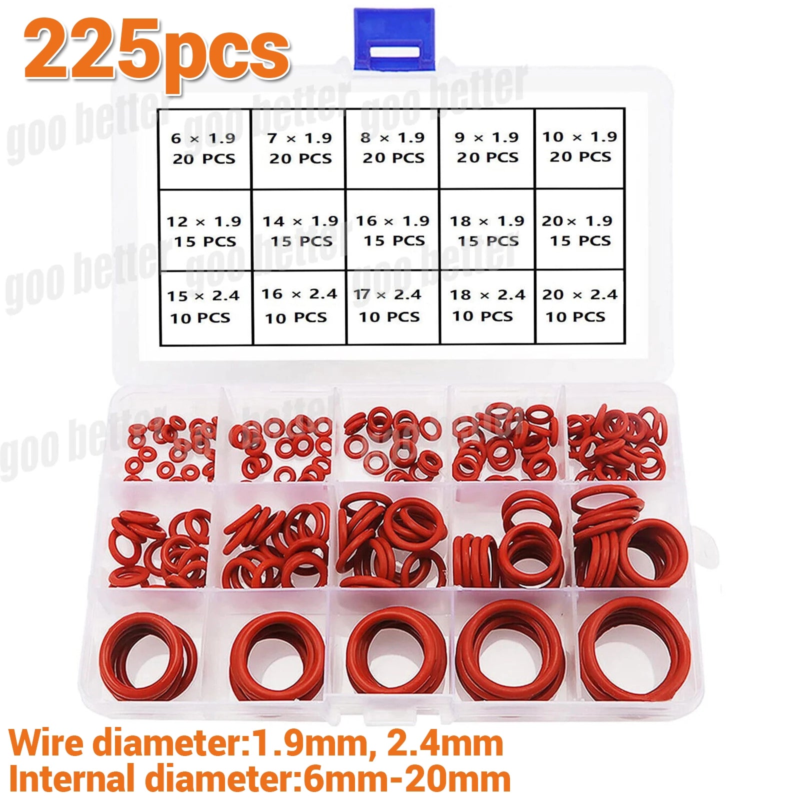 225Pcs NBR Rubber O - Ring Red Ø6 - 20mm Seals O - Ring Washer Pack Set Plumbing Tap - HomeDIYer
