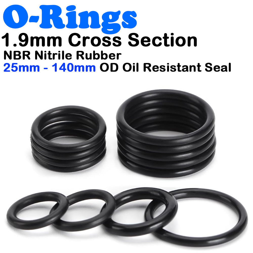 1.9mm Cross Section O-Rings NBR Nitrile Rubber 25mm - 140mm OD Oil Resistant Seal
