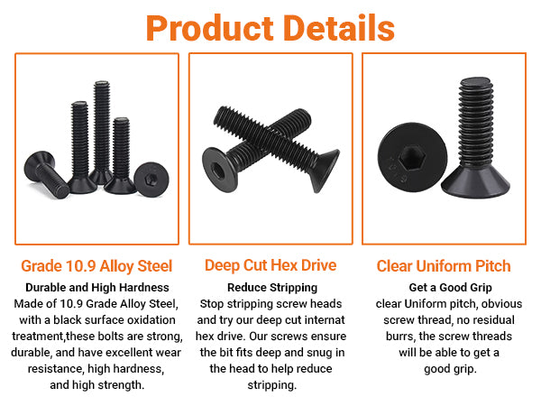 M3 M4 M5 M6 M8 COUNTERSUNK SCREWS ALLEN KEY SOCKET BOLTS HIGH TENSILE STEEL 10.9
