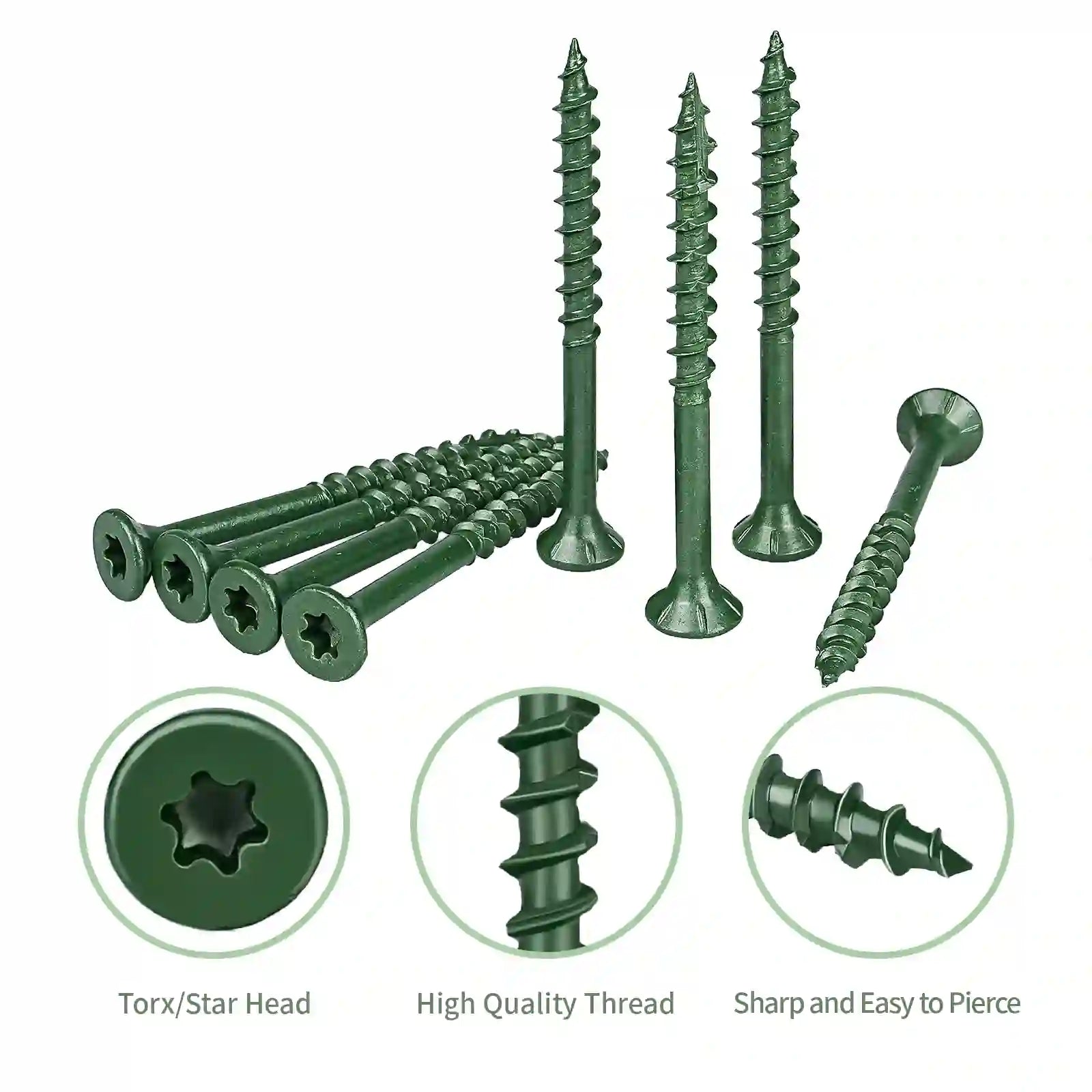 Green Deck Screws Set T25 Torx Self Tapping Wood Screws Exterior Deck Screw - HomeDIYer