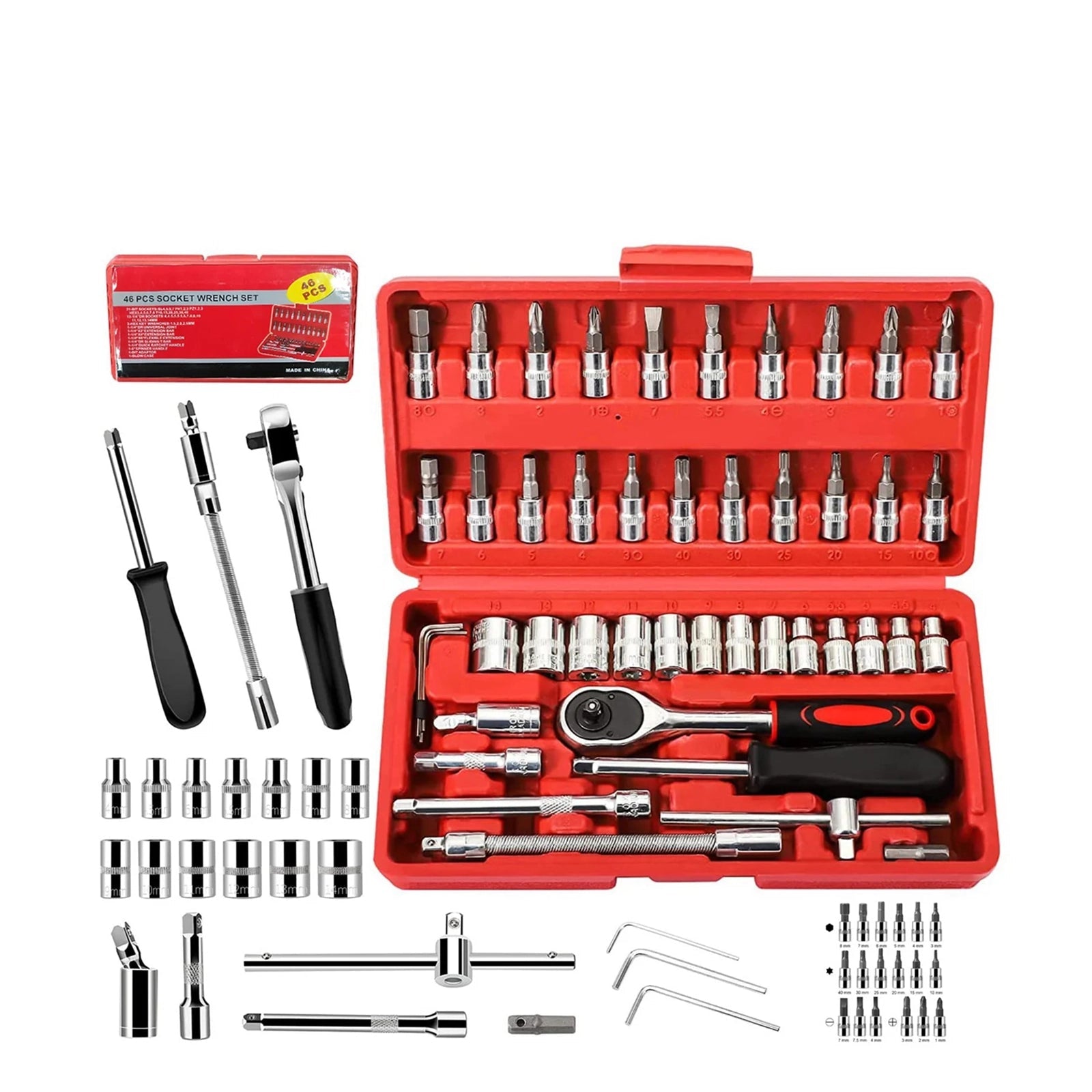 46PCS 1/4 Socket Ratchet Wrench Set Impact Socket Bit Kit Automotive Repair Tool - HomeDIYer