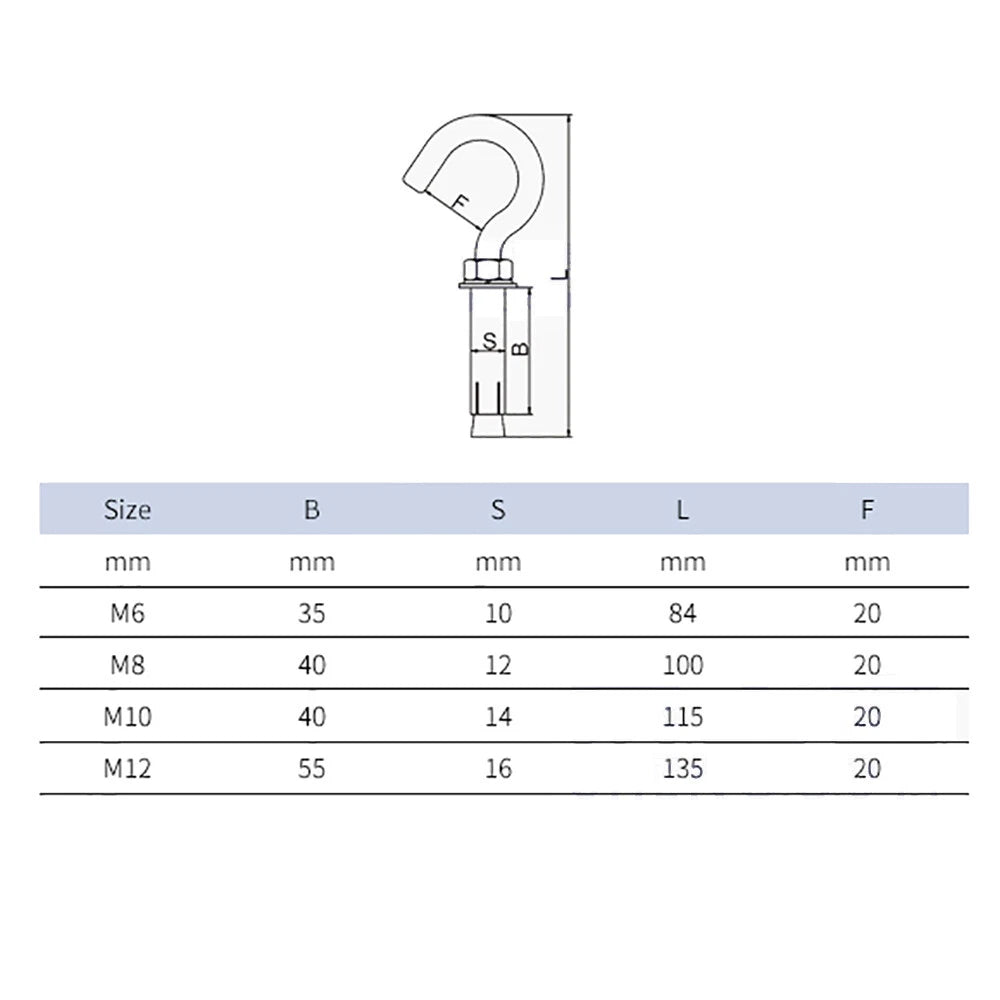 Open Hook Eye Expansion Bolts – Stainless Steel A2 Wall Anchors (M6–M12)