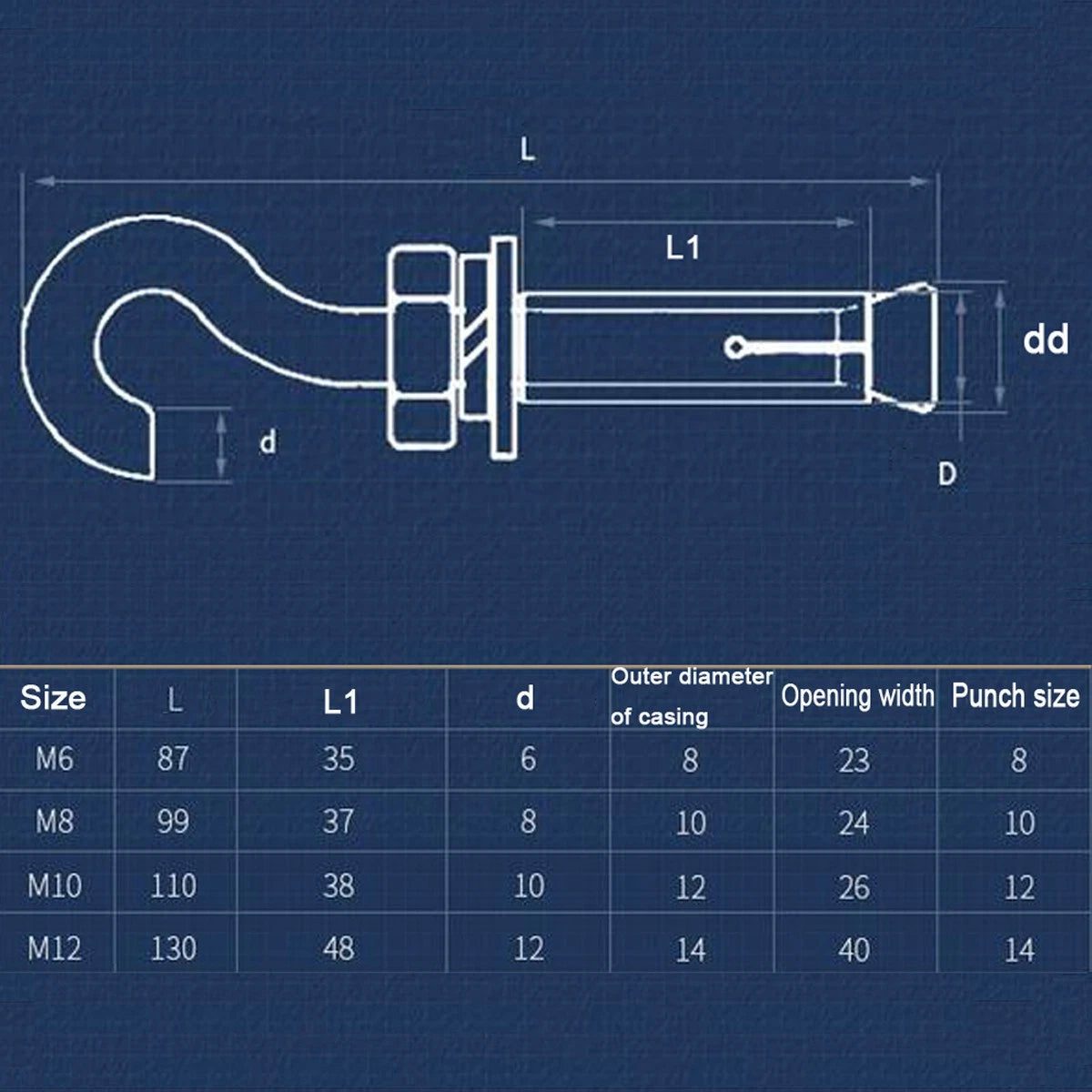 Stainless Steel Open Hook Expansion Anchor Bolts — M6 M8 M10 M12 (304 SS A2)