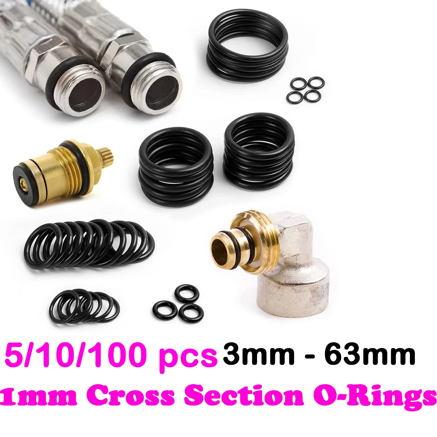 5-100PCS 1mm Cross Section O-Rings NBR Nitrile Rubber 3mm - 63mm OD Oil Resistant Seals