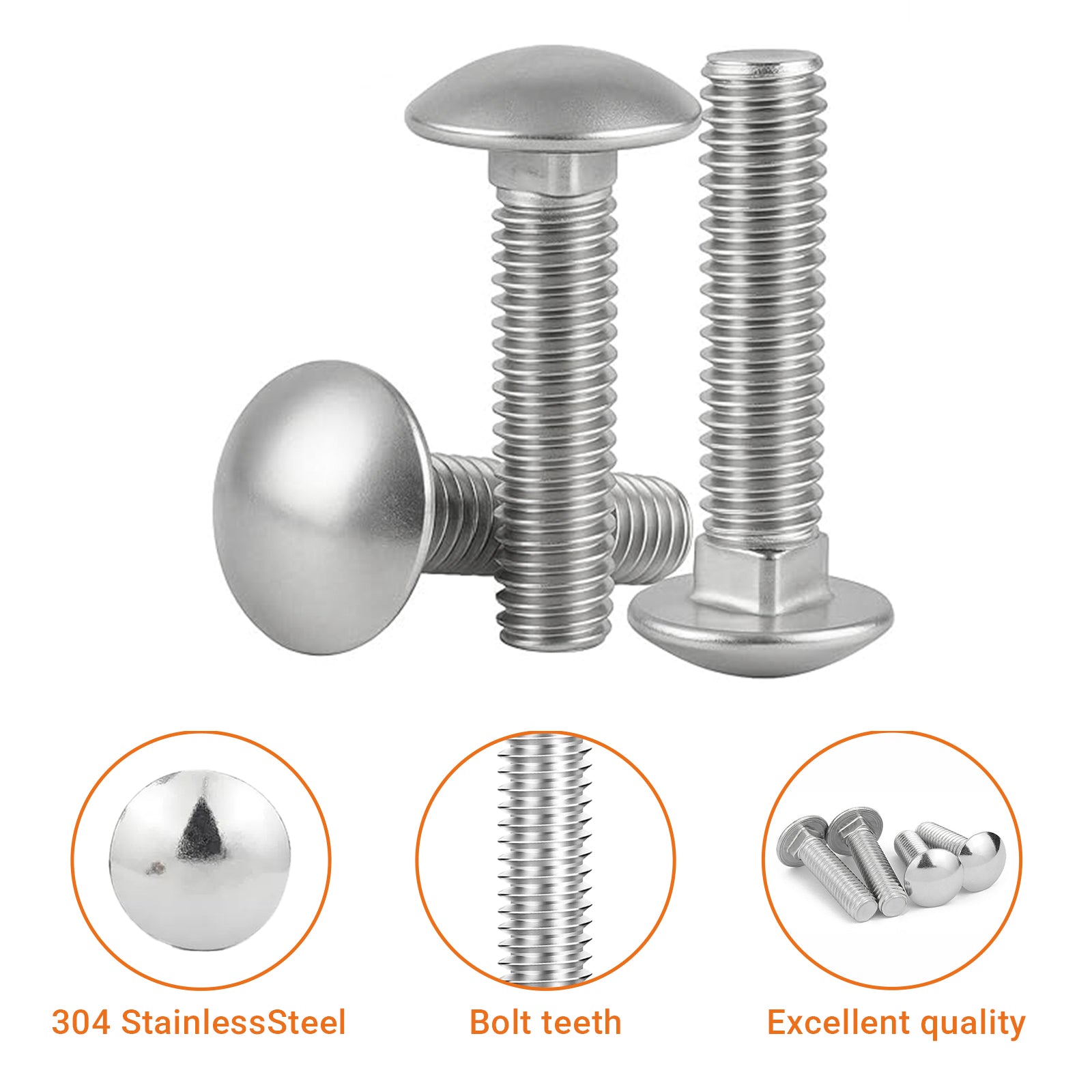 M6 M8 M10 M12 CARRIAGE BOLTS CUP SQUARE DOMED COACHSCREWS A2-70 STAINLESS STEEL