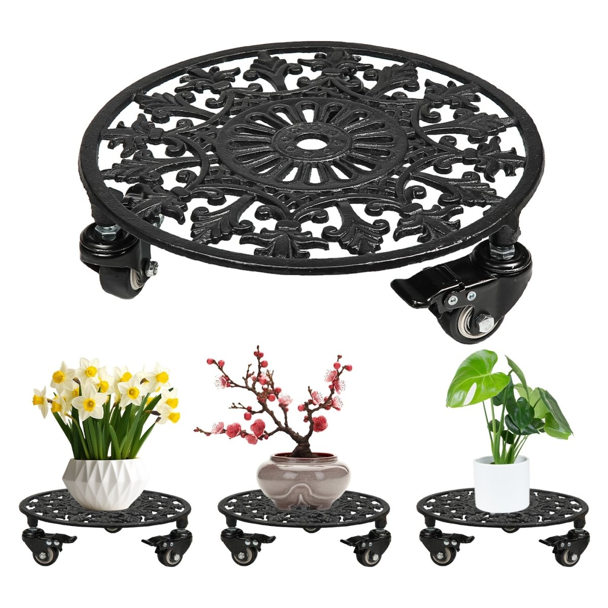Rolling Plant Stand with Wheels,1pcs 11in Heavy Duty Metal Plant Caddy with Wheels,Load Capacity 330 lbs,Black - HomeDIYer