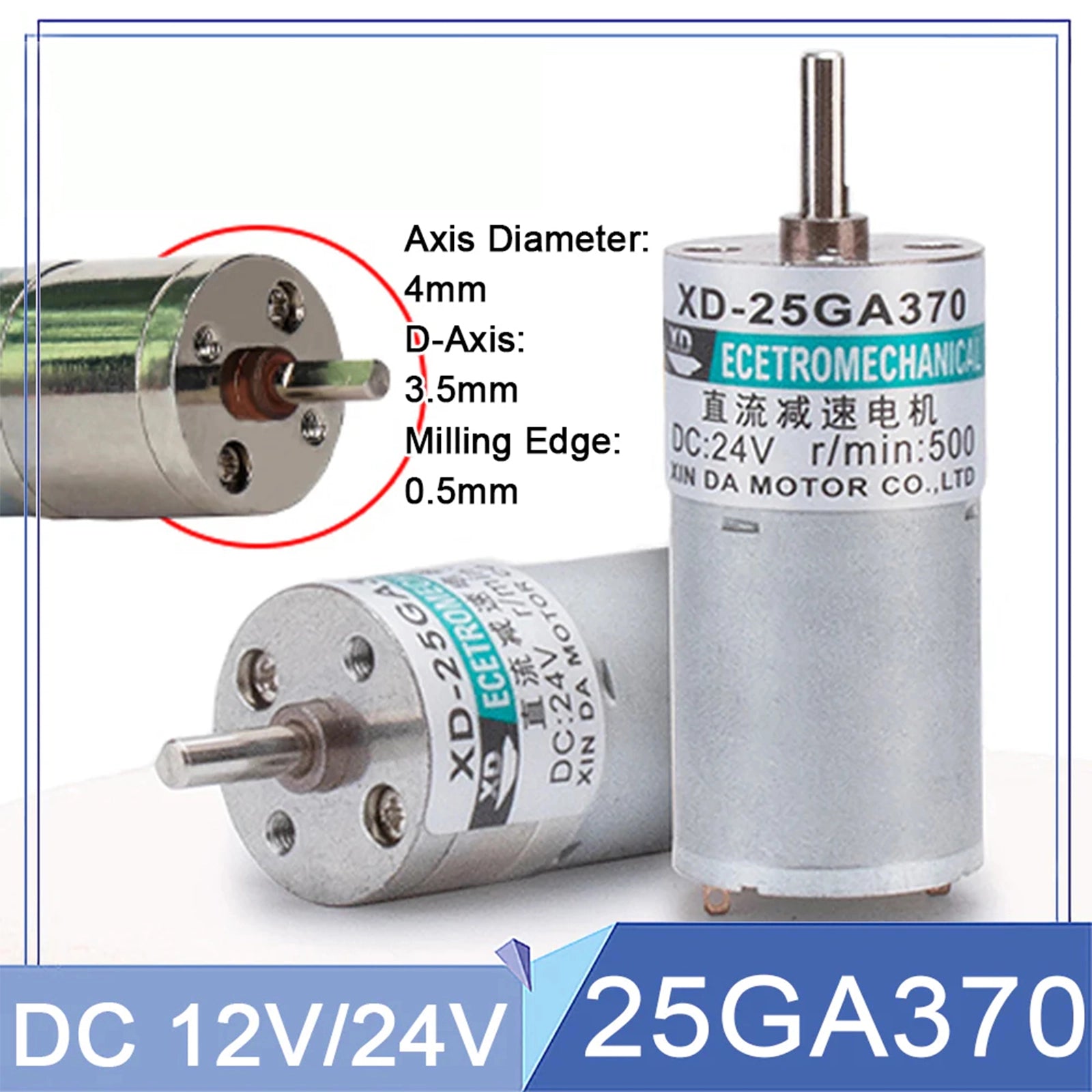 25GA370 Micro DC 12V/24V Metal Gear Gearbox Motor 5 - 500RPM 5 - 35W Reduction Motor - HomeDIYer
